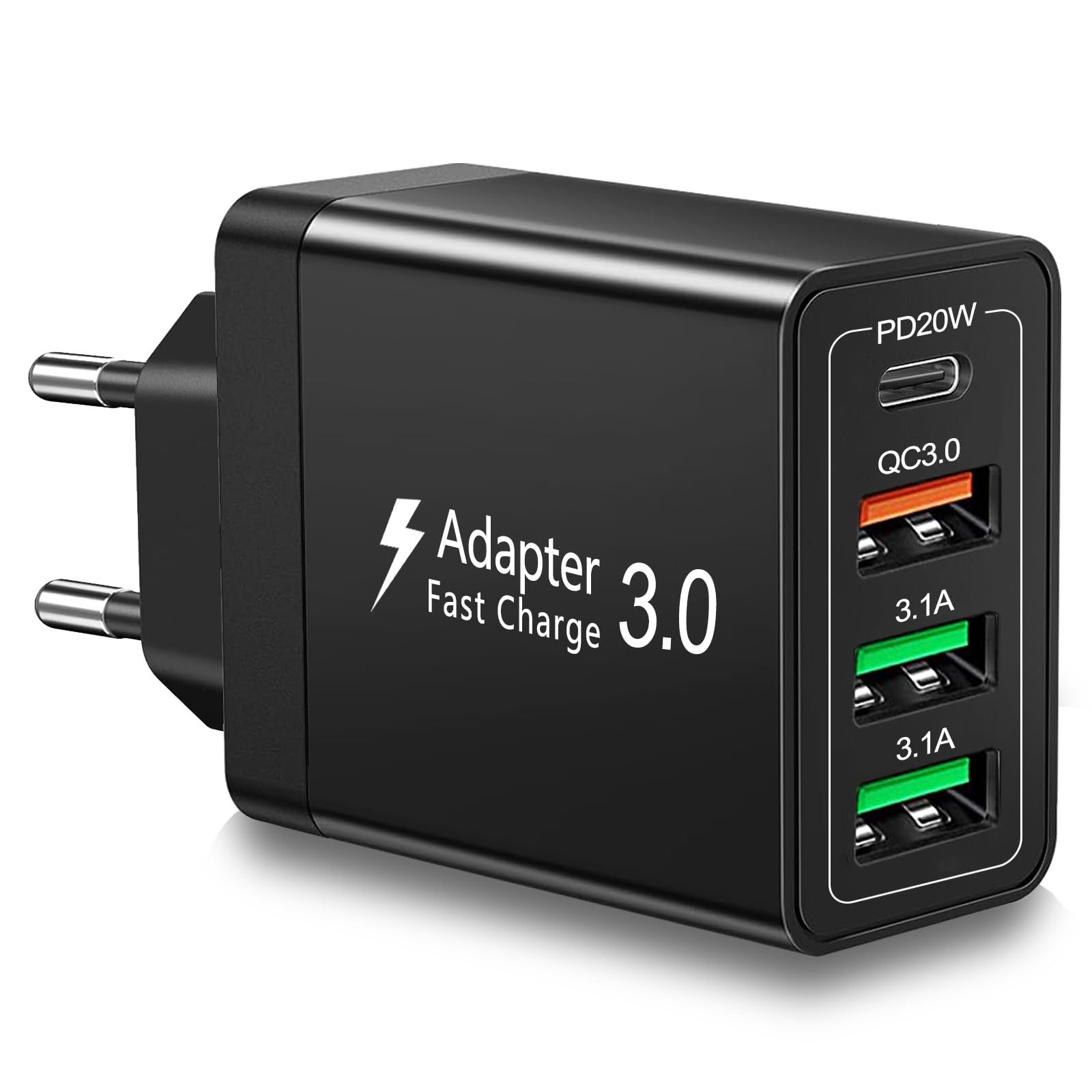 European Plug Adapter 40W 4 Port European USB C Charger, PD20W QC3.0 Europe USB C Charger Block US to Europe Plug Adapter for iPhone 17 16 15 14 13 12