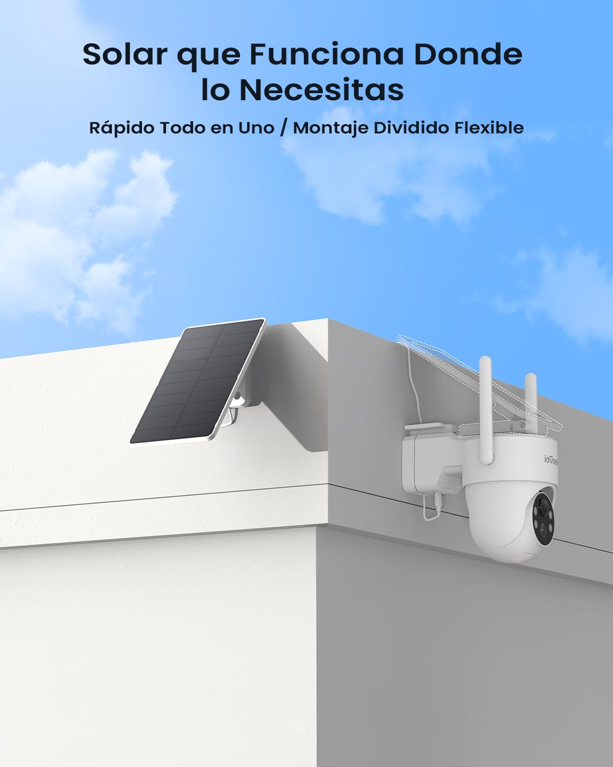 ieGeek 2K/3MP Camara Vigilancia WiFi Exterior Solar, Panel Solar Extraíble, 360° PTZ, Camara de Vigilancia sin Cables, PIR Humana Detección, Alerta de Peligro, Visión Nocturna Color, IP65