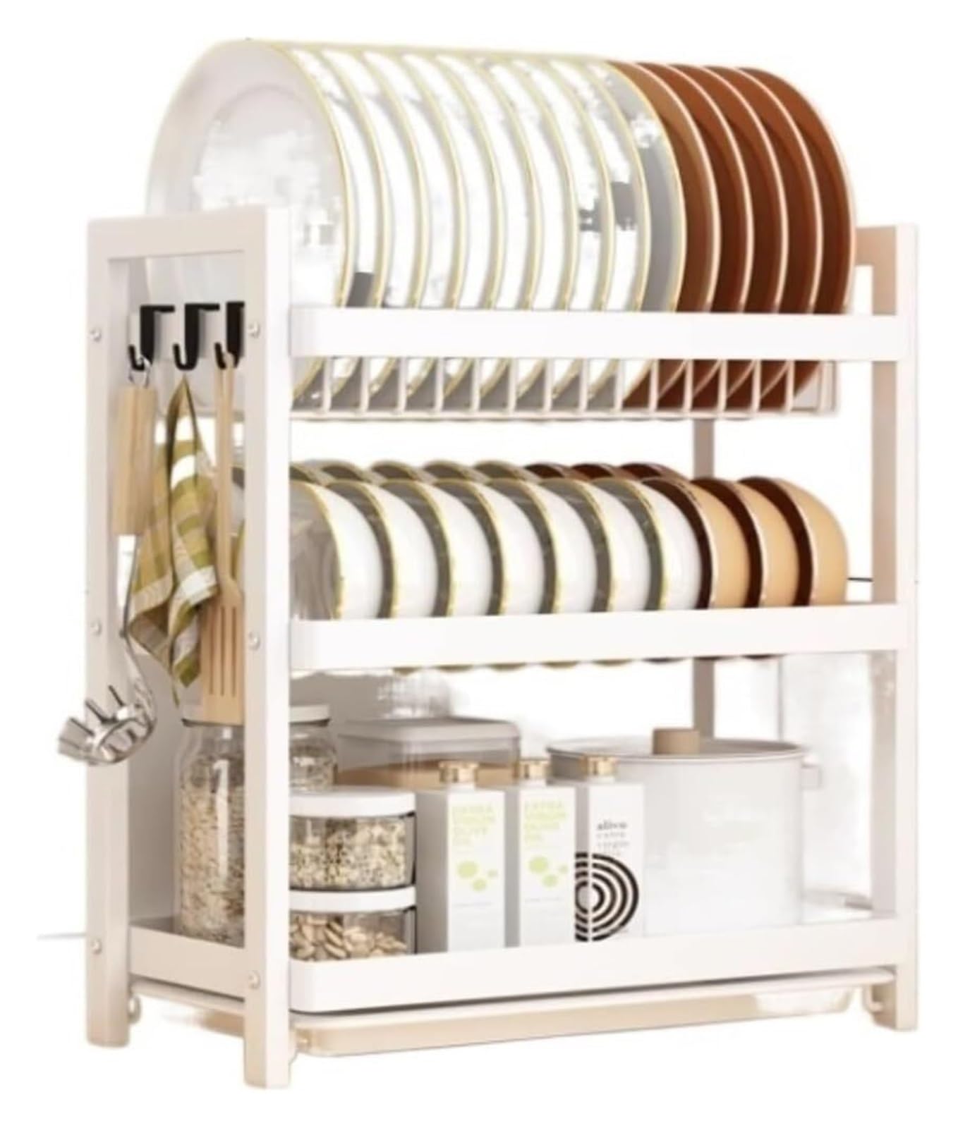 QCKNKMGG Draining Washing Up Holder, Dish Drainer Drying Rack Metal Black White Multi Size(White,44 * 20 * 50cm)