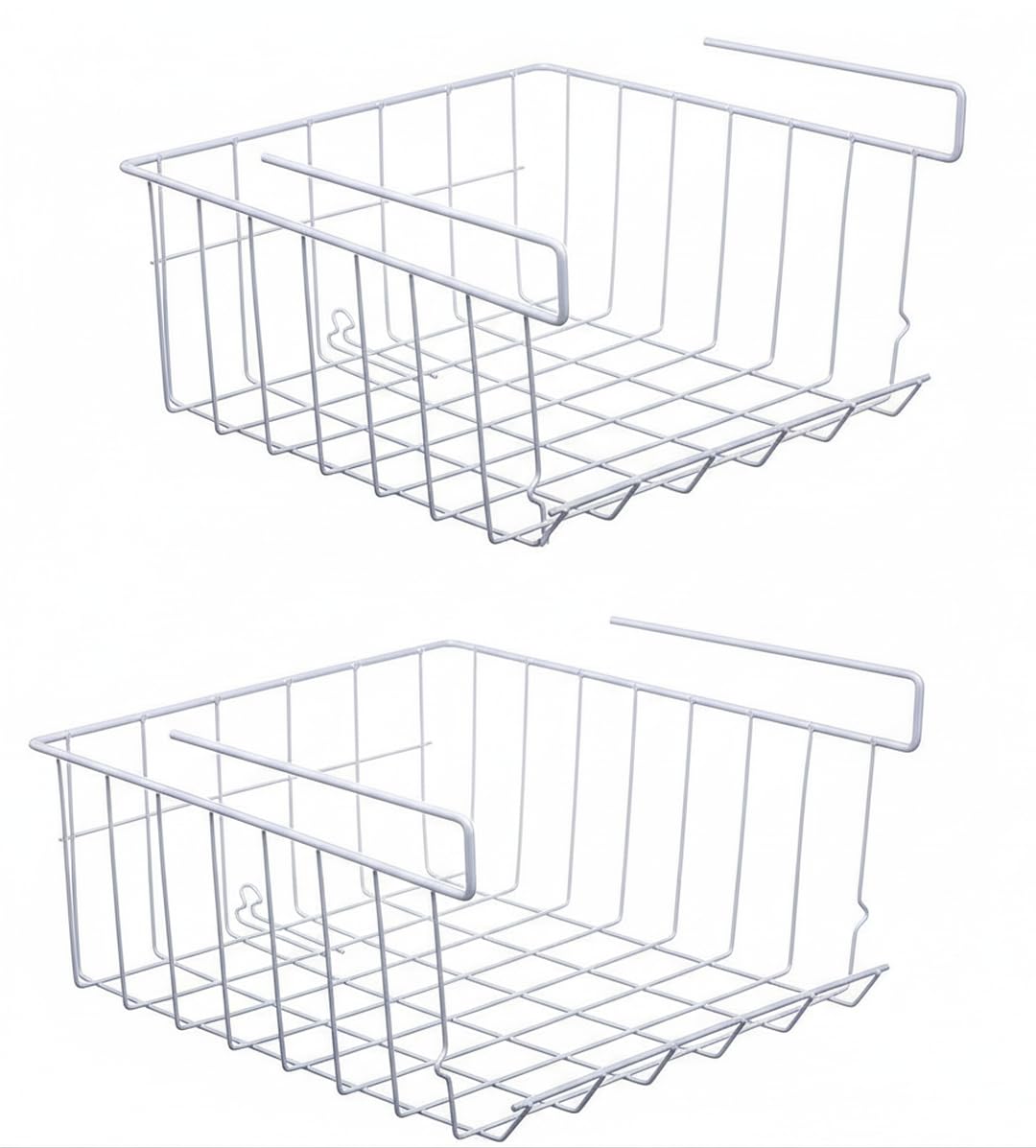 Under Shelf Storage Basket 2-Pack, Hanging Metal Wire Organizer for Kitchen, Pantry, Cabinet, Bathroom, Wardrobe, Office Desk, Durable Rust-Resistant Design, Space-Saving Organizer, White-image-28