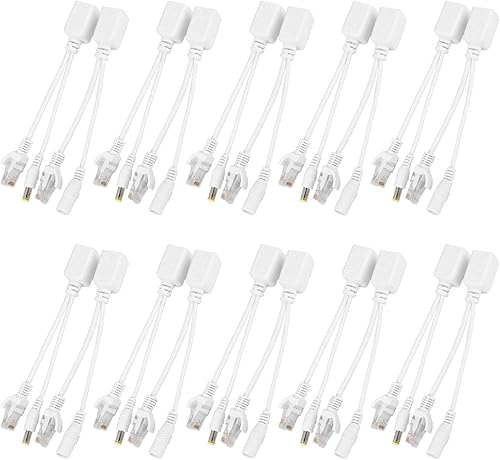 Sonew Cámara IP POE RJ45 Cable Power Over Ethernet Adaptador Inyector + Divisor 12 V 10 Par