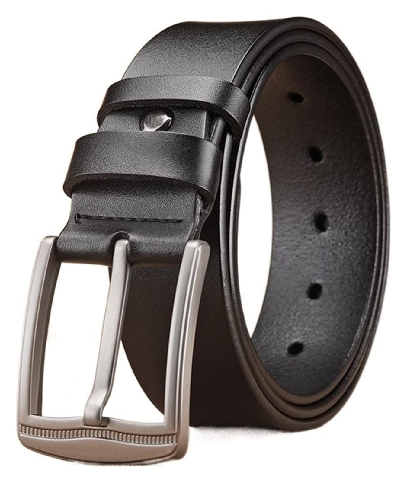 Cinturón Ajustable de Cuero Genuino, Cinturón con Hebilla de Cuero for Hombre(Black,Length 125cm)