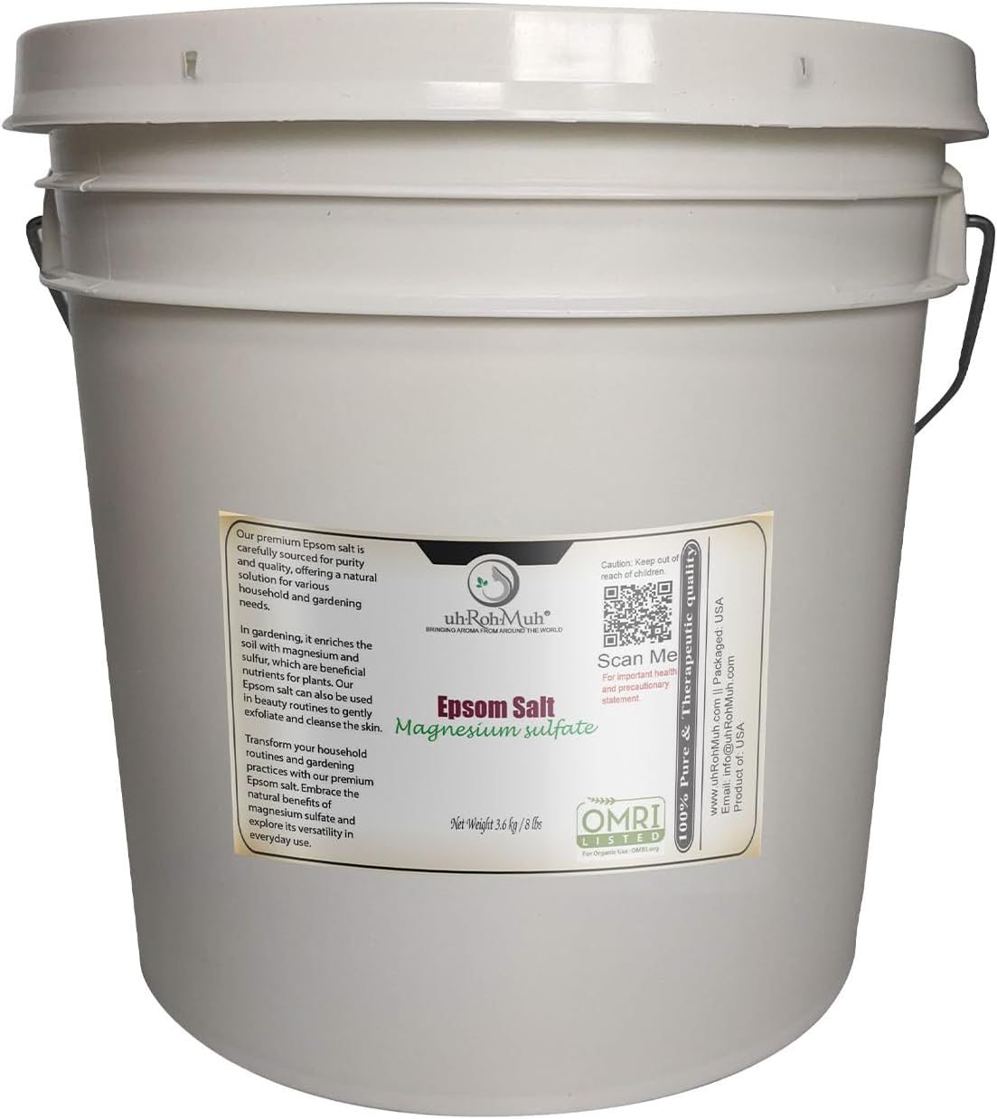 Epsom Salt Bulk Magnesium Sulfate Premium Natural OMRI Listed USA Sourced Unscented Bath and Soaking Salt for Plants Skin Care Soap Making and Agricultural Applications Net Wt. 3.6 kg/ 8 lb