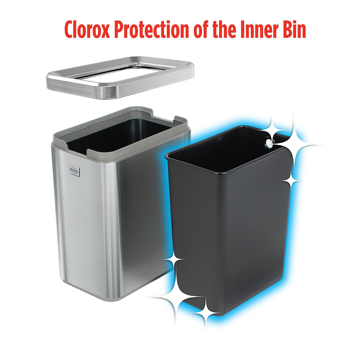 Clorox Cubo de basura delgado y abierto, cesta de basura pequeña de metal de 10 litros con cubo extraíble para espacios estrechos, cubo de basura de acero inoxidable para baño, dormitorio u oficina