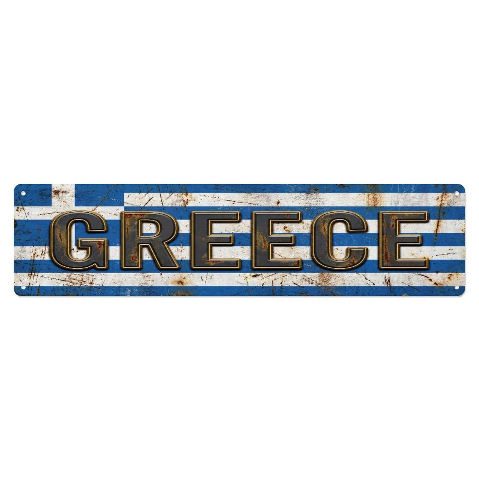 Fqcyn Style Metal Tin Sign Vintage Greece Flag Pattern