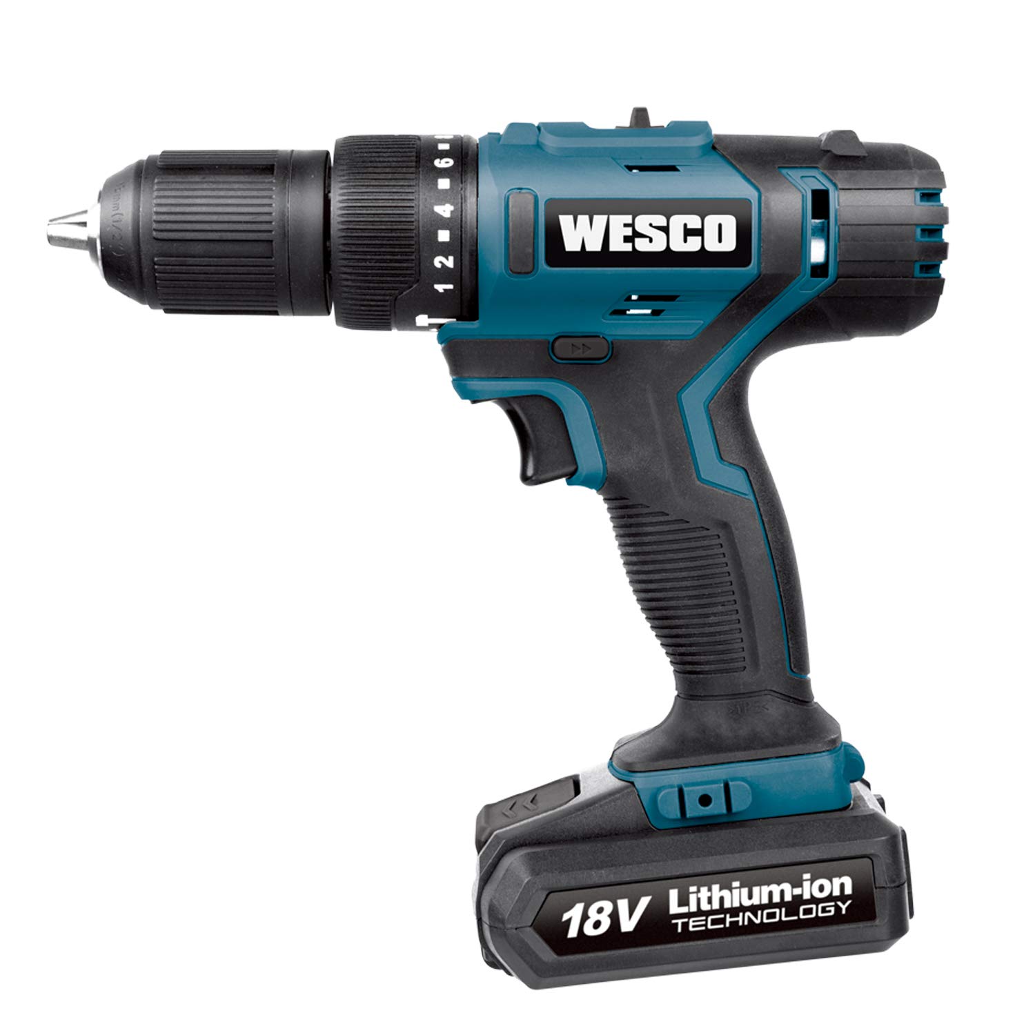 WESCO18V 2-Speed 42N.M Lithium Impact Drill, 13mm Keyless Chuck, 1X1.5Ah Samsung Battery And 1 Hour Quick Charger, Ws2937
