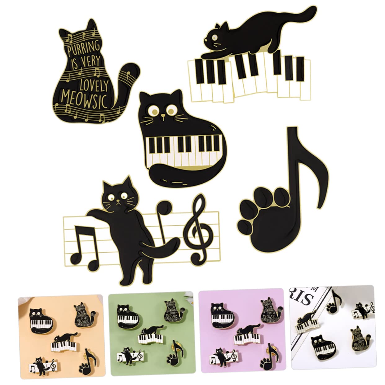 BESPORTBLE 5 Set Spilla Corpetto Spilla Con Animali Carino Vestiario Decorativa Spille Distintive Natale Divertente Perni Musicali Kawaii Lega Black 5 Pezzi*5