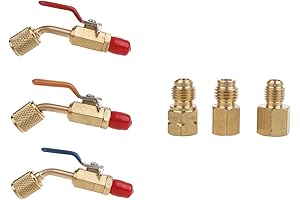 Complete 6 Pieces R22 Refrigerant Charging Hoses Set - Compact Shut-off Ball,...