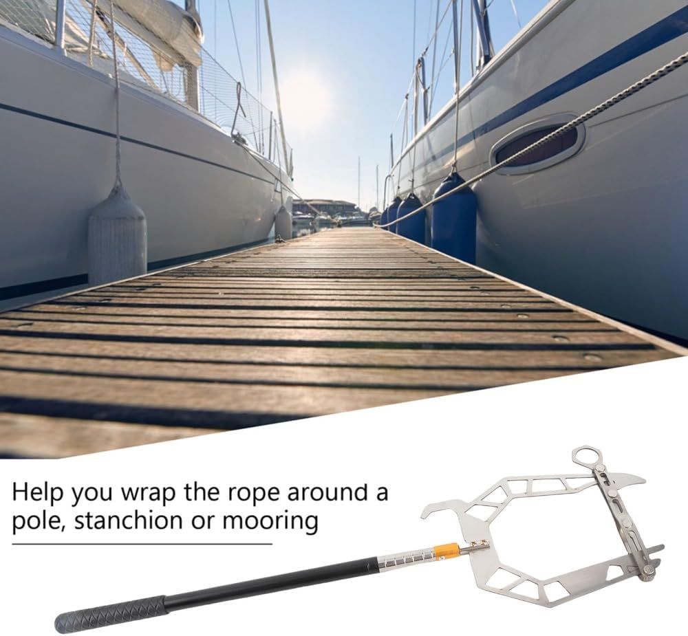 4.9ft Aluminum Alloy Telescopic Boat Hook Pole with Toggling Link Design U-Shaped Mooring Threader for Docking and Berthing