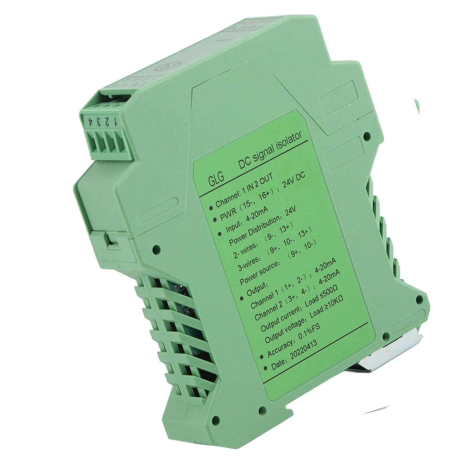 Aislador de Señal de Corriente 4-20mA a 0-5V DC 24V, Transmisor Aislador y Convertidor de Señal para PLC, Módulo GLG (Una entrada y dos salidas 4-20mA a 4-20mA)