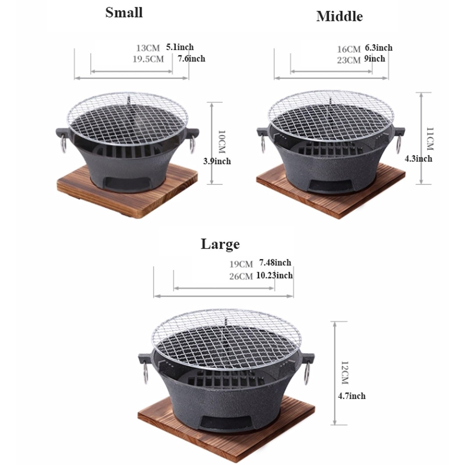 Portátil Parrilla de carbón for barbacoa hierro fundido grueso, estufa calefacción for interiores y exteriores, horno antiadherente con bandeja for asar red for parrilla Cámping(Middle)
