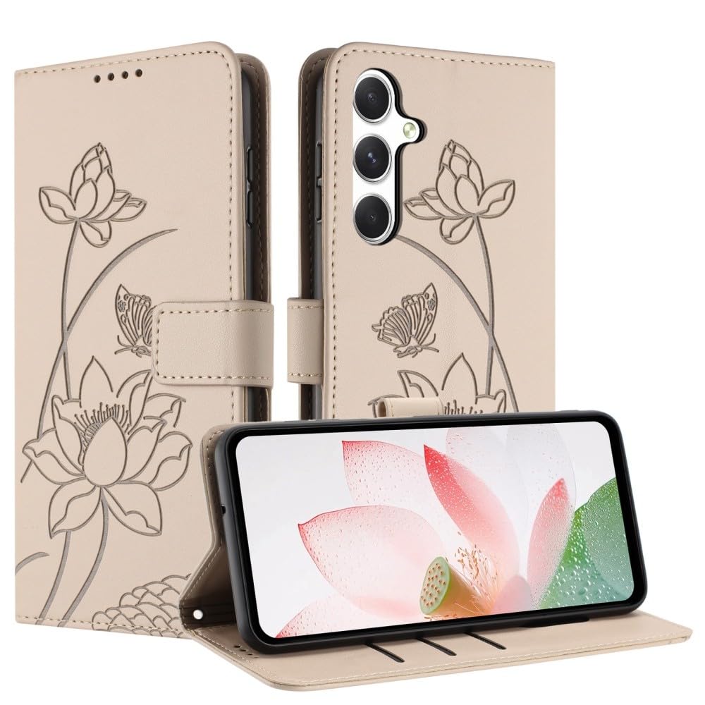 Generic Étui compatible avec Samsung Galaxy A50 / A30S / A50S (couleur : beige) étui portefeuille à rabat en cuir motif fleur papillon