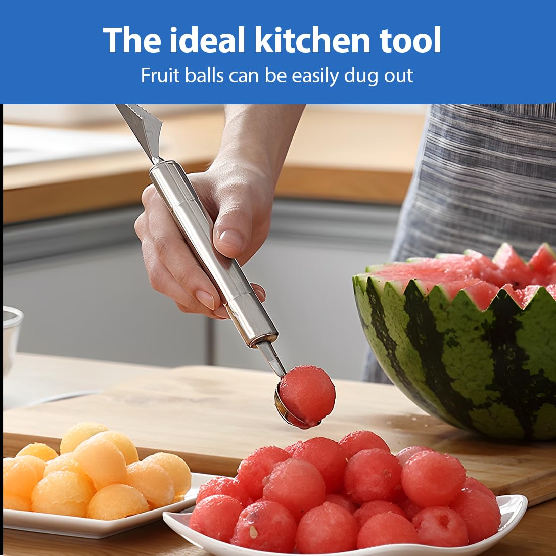 Cuillère de Melon en Acier Inoxydable 2 Pièces Outil à Découper les Fruits