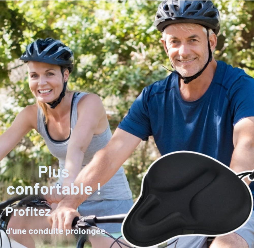 Housse de Selle en Gel pour Siège de Vélo, Vélo Gel Housse de siège Coussin de Siège de Vélo d'exercice Grande Taille Confortable, Parfait pour Hommes Femmes - Noir