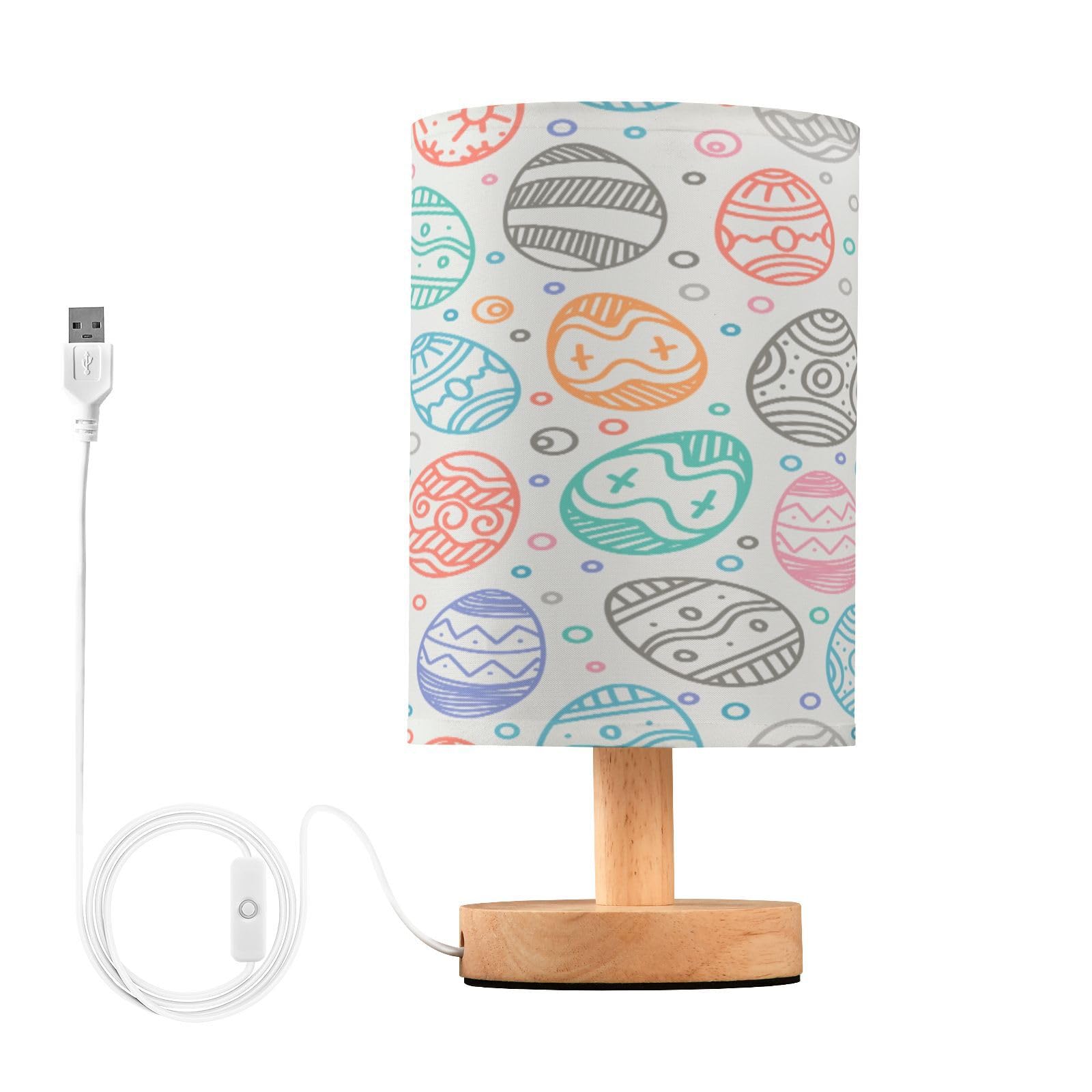 SDMKA Happy Easter Pattern Bedside Table Lamp for Bedroom, Minimalist Nightstand Lamp with Round Fabric Shade for Living Room, Office, No Bulb Required