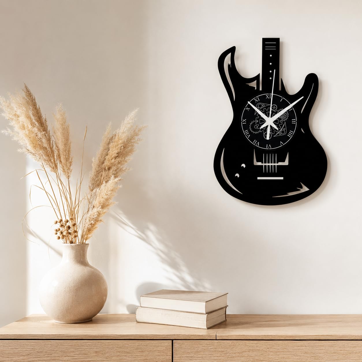 Reloj de Pared con Forma de Guitarra – Silencioso sin tictac | para Músicos, Rockeros, Estudio de Grabación Dormitorio, Oficina, Estudio, Salón