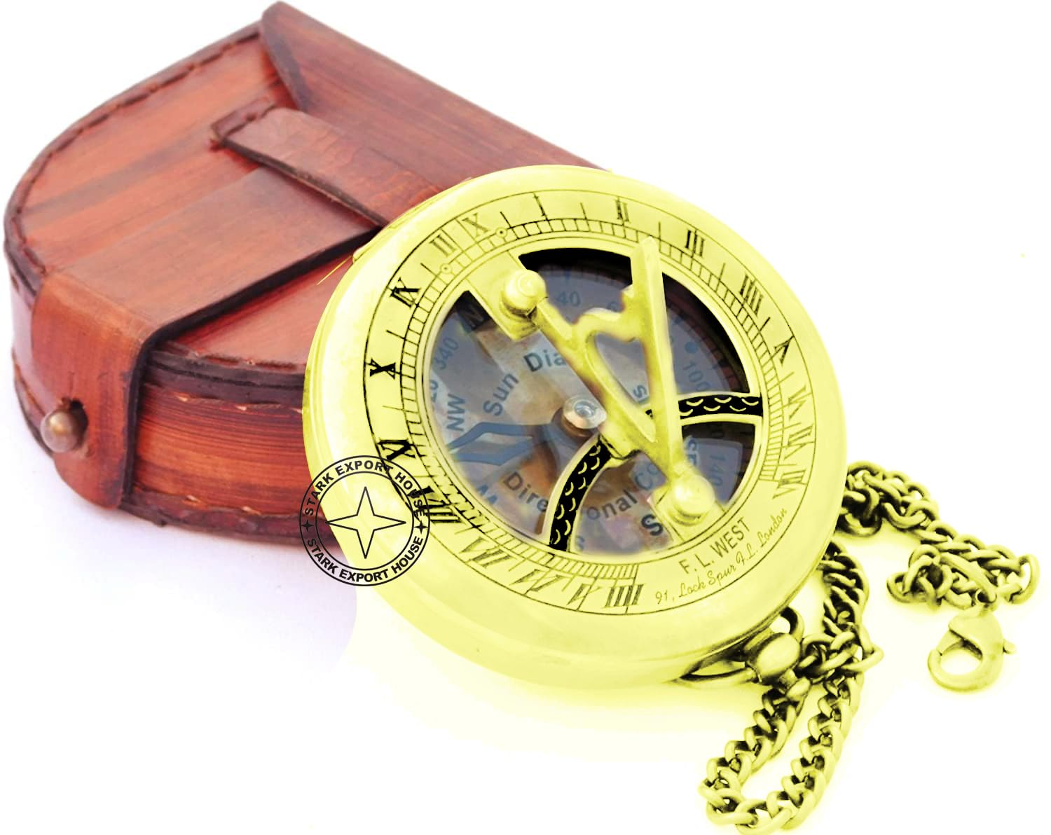 stark export house 1 Marine Nautical Brass Compass Push Button Compass Pocket 3 in with Leather Box-picture-32