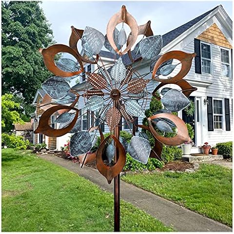 Lariander Spinners de viento para jardín - Spinner de viento de metal grande al aire libre, hilanderos cinéticos para patio de césped y patio al aire libre (84 pulgadas, cobre azulado) Cover