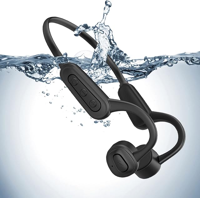 ESSONIO Waterproof Headphones Swimming Bone Conduction Headphones Sports Bluetooth Open Design Noise-Canceling 12 Hours Music Time IPX8 Waterproof Underwater MP3 for Diving Gym ShowerBLACK