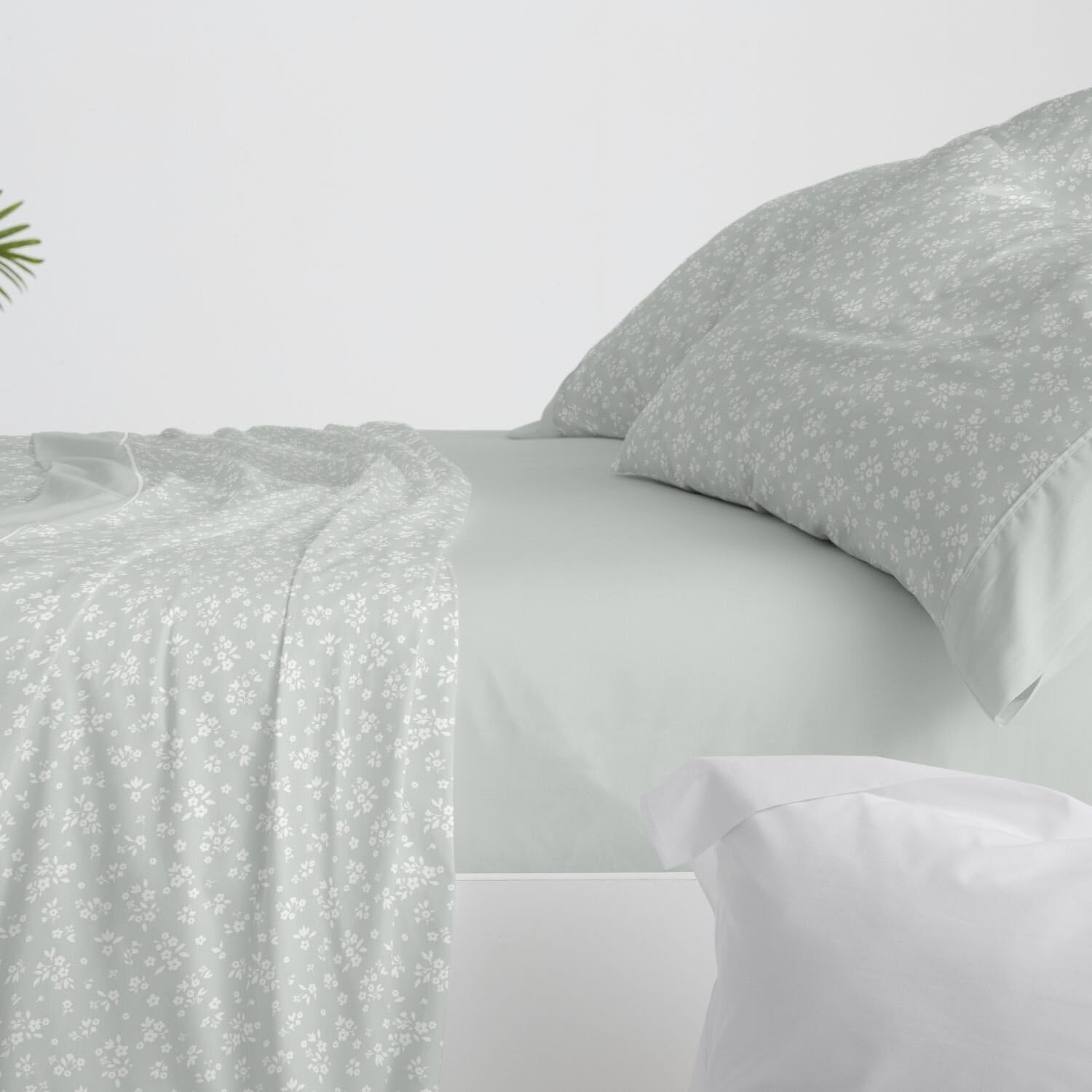 Burrito Blanco | Sábanas de Franela de algodón | Cama de 90cm. (+Medidas Disponibles) | Diseño 572 | Color Laurel (90x190/200cm.)