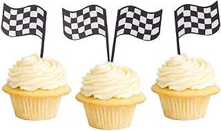 Checkered Racing Flag Party Cupcake Toppers Black and White Cake Decorations for Racing Party Supplies 24 Pieces
