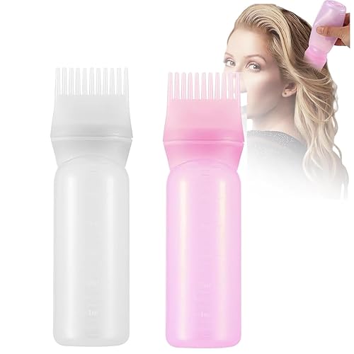 VIRHWOEA 2 botellas aplicadoras de peine de raíz, botella aplicadora de aceite para el cabello de 6 onzas para teñir el cabello cuero cabelludo,