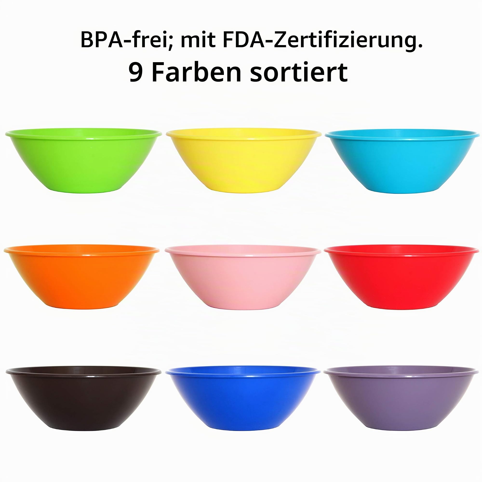 Youngever 9er Set 3000ML Servierschale, Salatschüssel, Rührschüssel, Große Plastikschüssel (Rainbow)