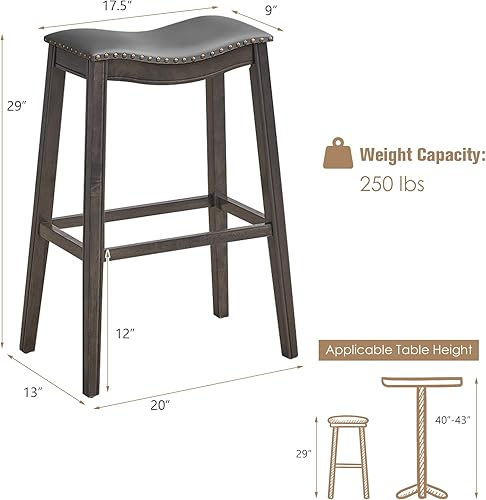 Miniatura 3 de GOFLAME Juego de 4 taburetes de silla de montar de 29 pulgadas de altura de mostrador con asiento acolchado, borde de cabeza de clavo, marco de