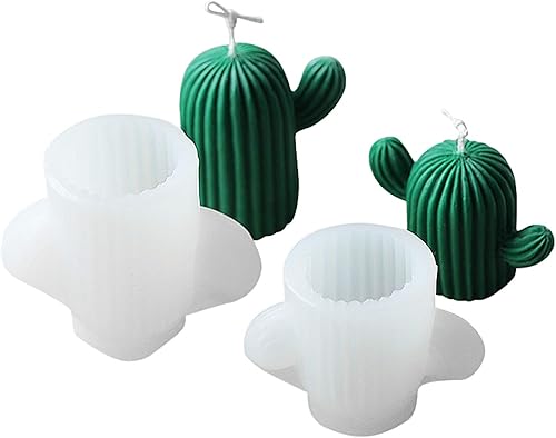 RMISODO 2 piezas molde de vela de cactus molde suculento de silicona lindo molde de fundición 3D para fondant pasta de goma chocolate caramelo vela