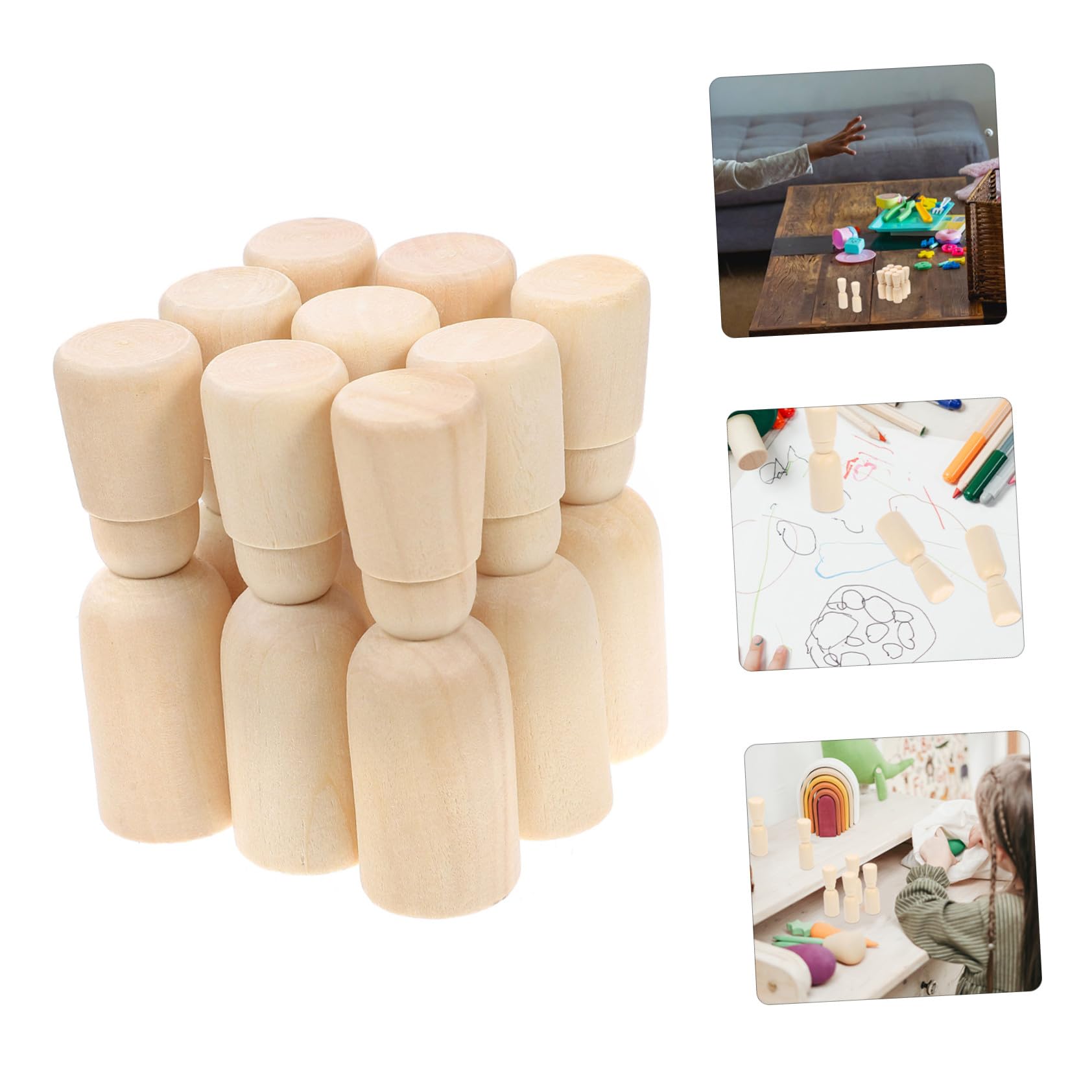 ORFOFE 20 Muñecas de Madera Peg sin Terminar para Pintar, Kit DIY con Cuerpo de Clavija de Madera Beige, Mejora la Habilidad Manual, sin Rebabas para Niños en Juegos Creativos