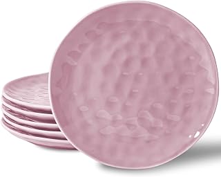 HOMBENE Dessert Plates 8 Inches Set for 6, Sun-glitter Style, Porcelain Dinner Plate, Salad Plates Snacks Plate for Kitchen, Dreamy Sakura Pink, Microwave & Dishwasher Safe, Dinnerware Set