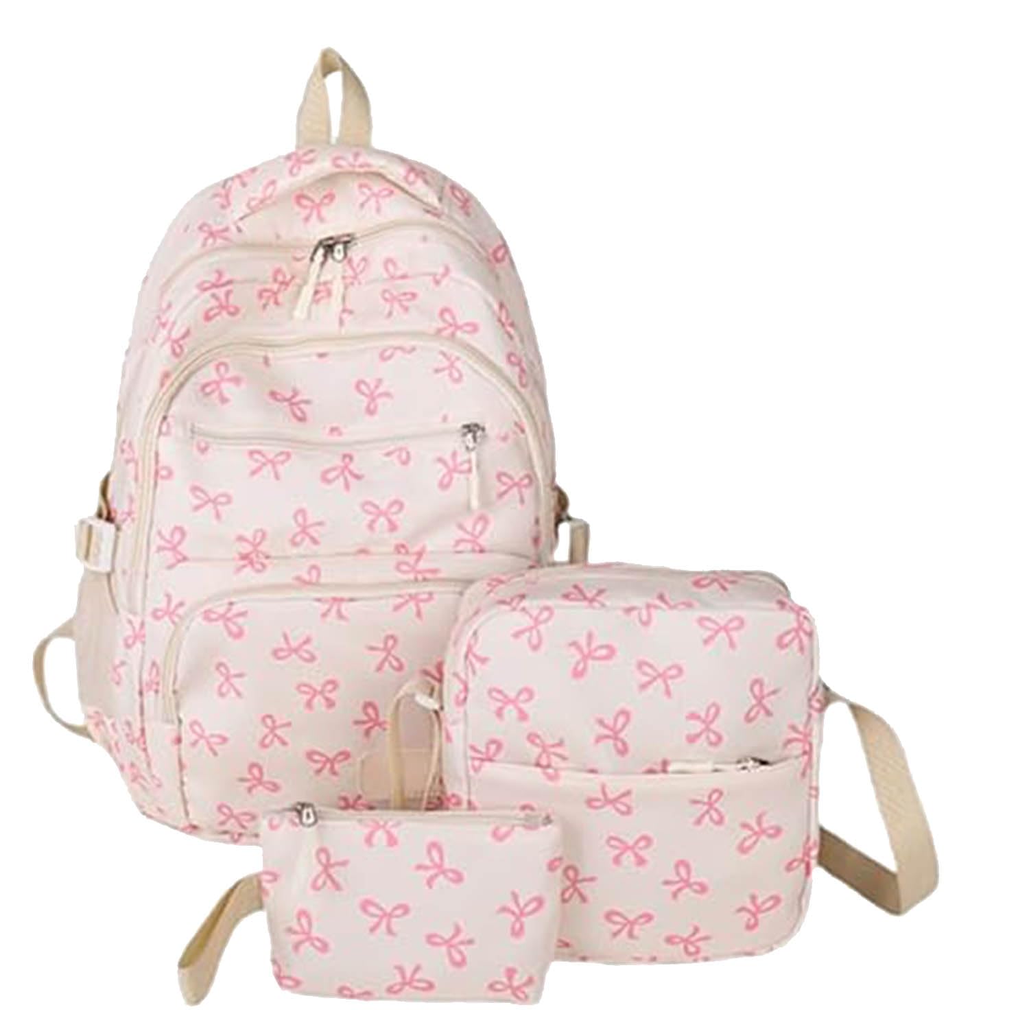 TOWGOU Coquette Bow Backpack Bow Backpack 3Pcs Set for Girls Cute Kawaii Backpack Set Aesthetic Daypack Bow Rucksack (White Pink)