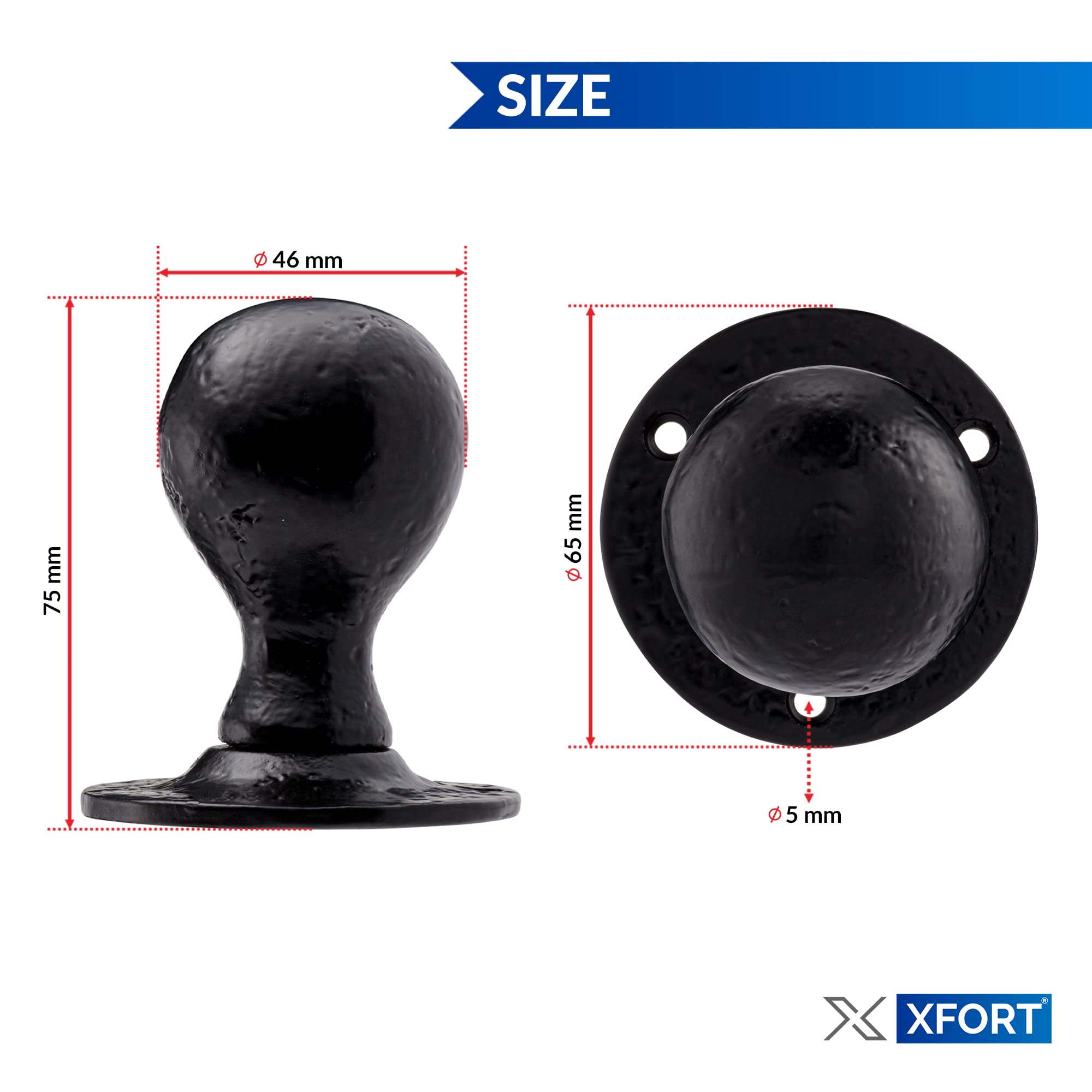 XFORT Smithy's Range Poignées de porte rondes en fonte mortaise boules antiques pour portes intérieures bois Noir