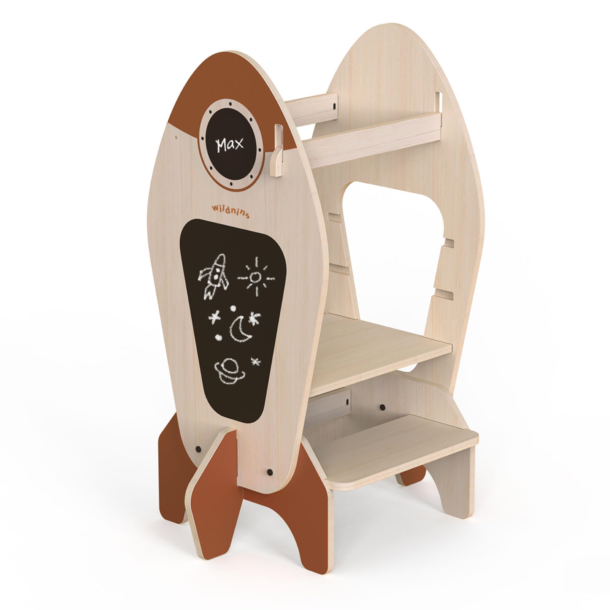 Torre de Aprendizaje Montessori Infantil – Taburete de Madera en Forma de Cohete para Bebés y Niños – Rocket Tower