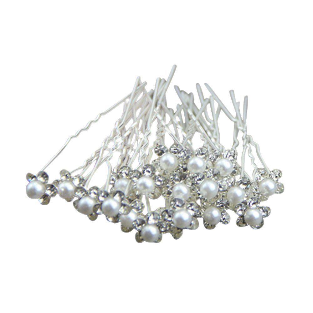 KaLaiXing20Pcs Pearl Flower Rhinestone Crystal Hair Clip Pins Bridesmaid for Wedding Bridal