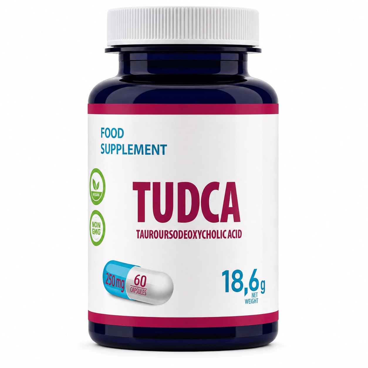 Hepatica TUDCA 250 mg | Acido Tauroursodesossicolico | Porzione Giornaliera 500 mg | 60 Capsule Vegane | Scorta 1 Mese | GMP & laboratorio indipendente
