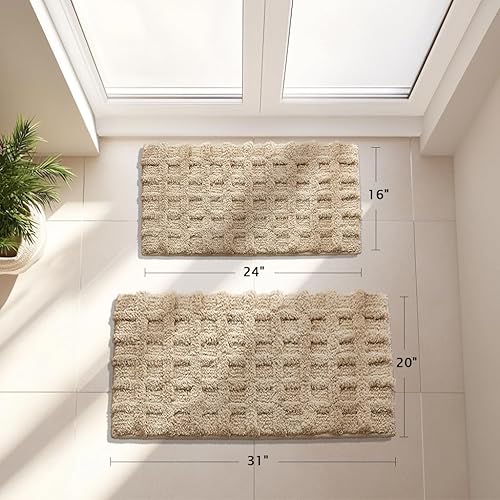 Miniatura 2 de Alfombra de baño beige de 24 x 16 pulgadas, antideslizante, pequeña, alfombra de baño absorbente y bohemia, alfombra de baño lavable de secado