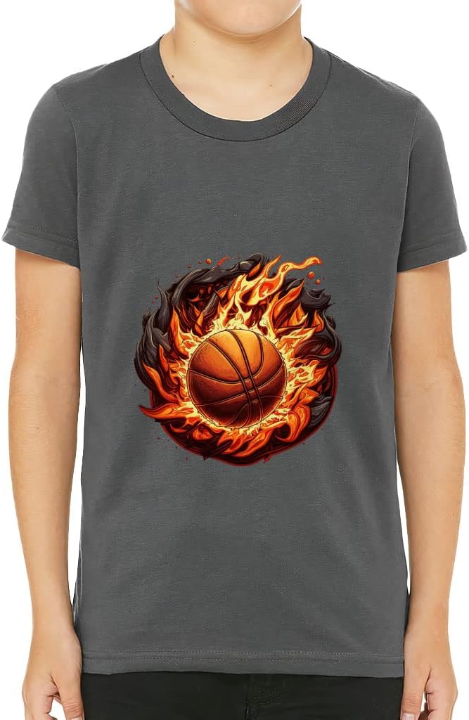 Fire Basketball Kids' T-Shirt - Basketball Ball T-Shirt - Ball on Fire Tee Shirt for Kids