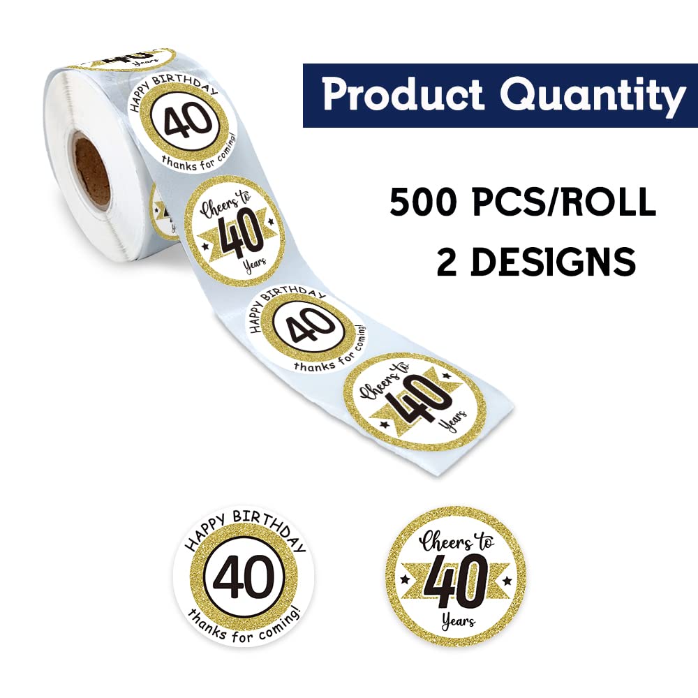 REWIDPARTY 40th Birthday Stickers - 1.5 Inch Round Gold Balloon Cheers Stickers, 80 Pieces