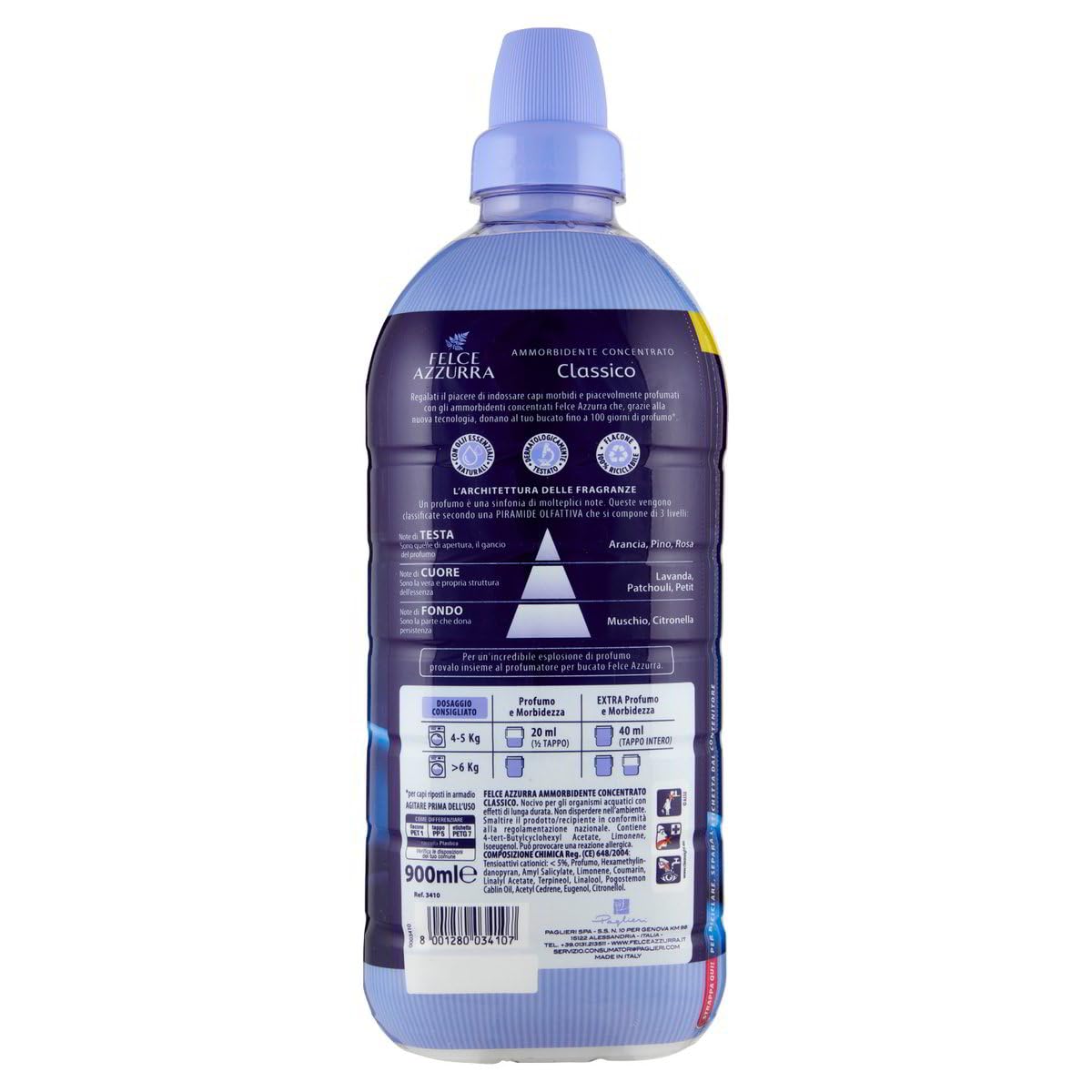 Felce Azzurra Assouplissant concentré parfumé Classico Parfum sensuel 24 lavages 6 x 600 ml + Italian Gourmet Polpa 400 g