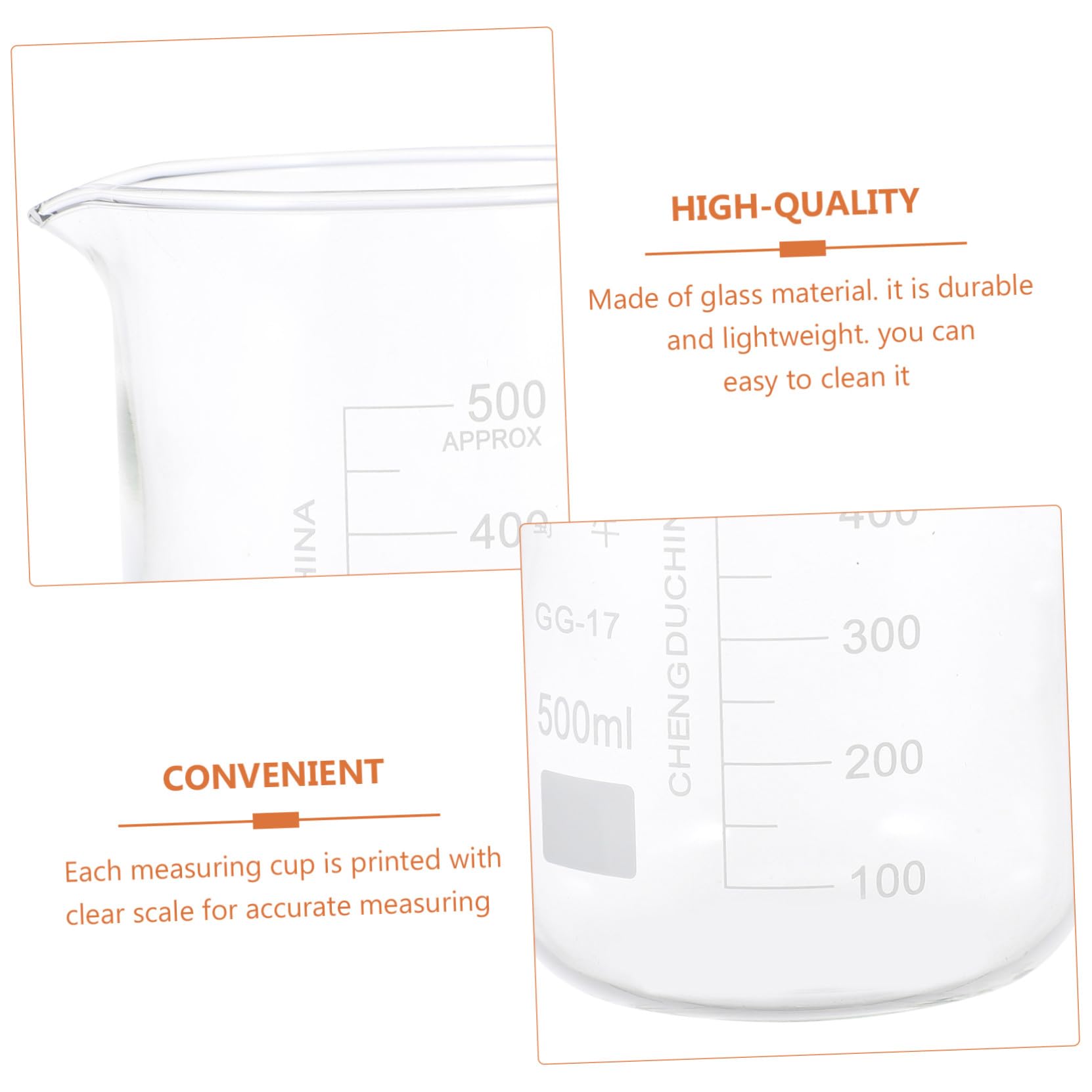 BESTYASH Vasos Medidores Transparentes de Vidrio 5 Piezas para Laboratorio | Tazas Medidoras de Líquidos, Porta Líquidos a Escala, Decoracion Colegio