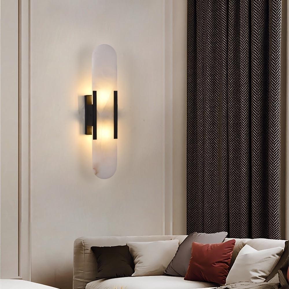 AroimRex Wall Sconces Mid Century Natural Alabaster Wall Lighting Bathroom Vanity Light Fixtures Marble Wall Light White Stone Glass Modern Wall Mount Lamp for Bedroom Living Room Hallway
