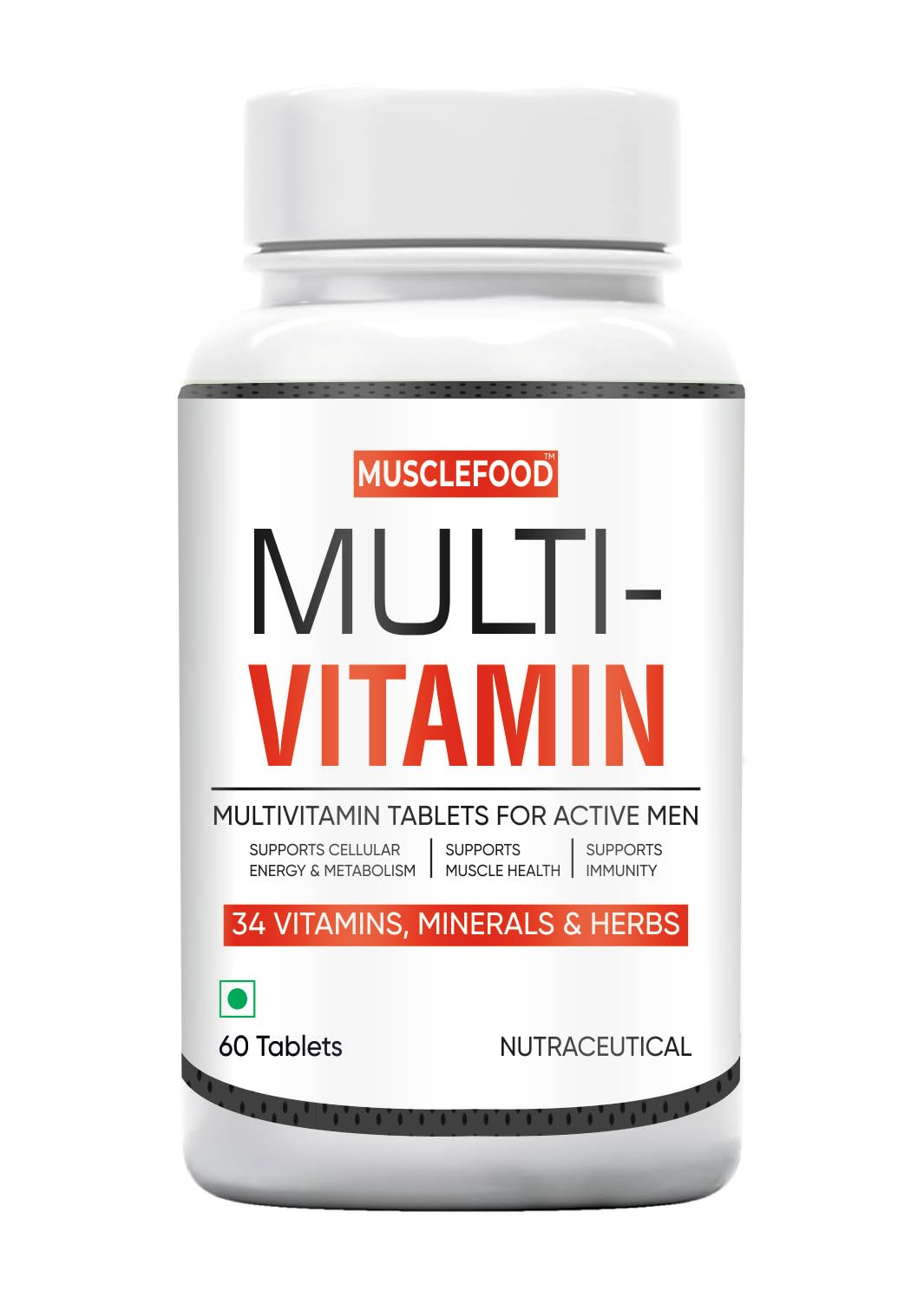 Musclefood Multivitamin for Men & Women | 60 Tablets | 34 Essential Vitamins & Minerals with Ashwagandha & Grape Seed Extract | Energy, Immunity & Muscle Support