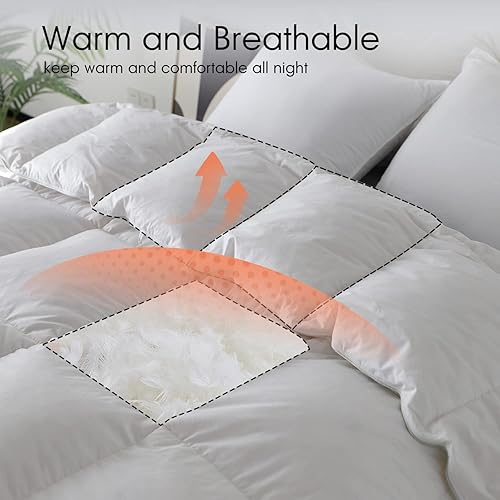 Miniatura 5 de KASENTEX Edredón de plumas de ganso tamaño matrimonialqueen, ultra suave, esponjoso, 450 hilos, estilo hotel, grueso, relleno de edredón de plumón