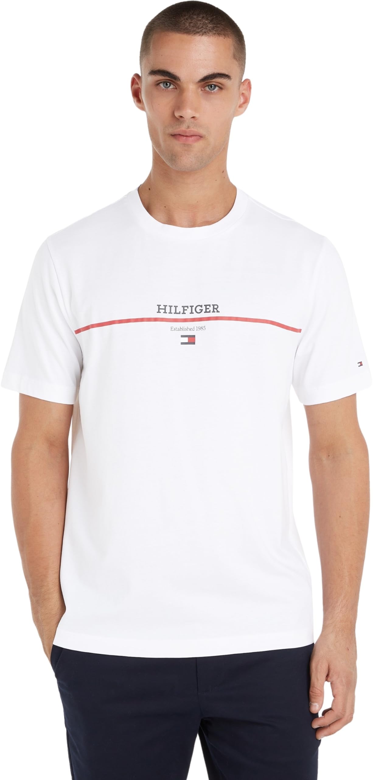 Tommy Hilfiger Hombre Camiseta Manga Corta Stripe Cuello Redondo