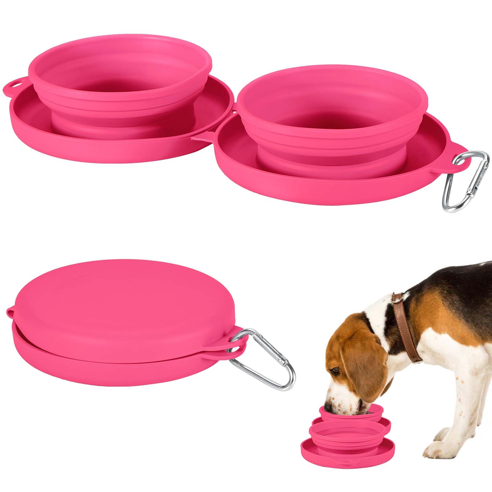 Gamelle à eau pliable 2 en 1 pour animal domestique - Gamelle portable avec mousqueton pour voyage, randonnée, camping, marche (rose)