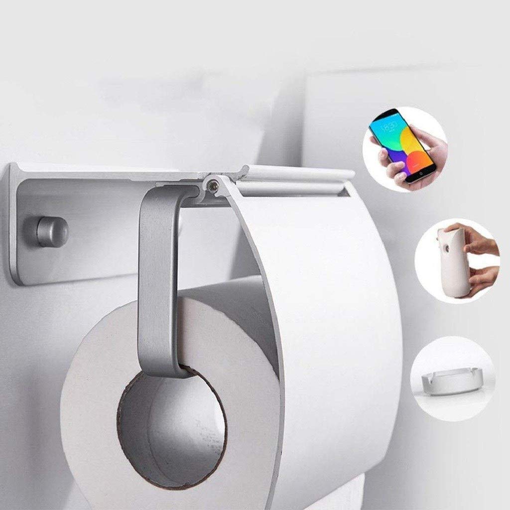 Stały uchwyt na papier toaletowy, Toilet Paper Holder With Shelf Wall Mounted Space Aluminum Silver 14x12.5x9cm