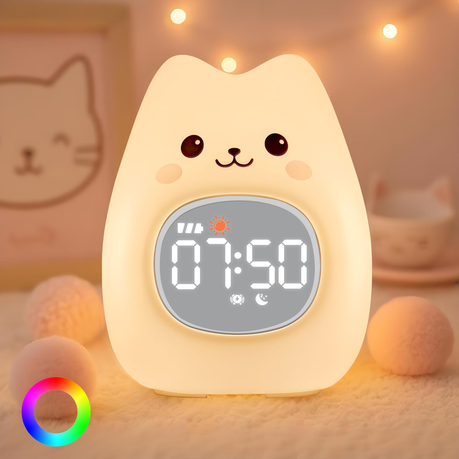 Amazon.com: Aokpsrt Cat Alarm Clock with Night Light for Kids with