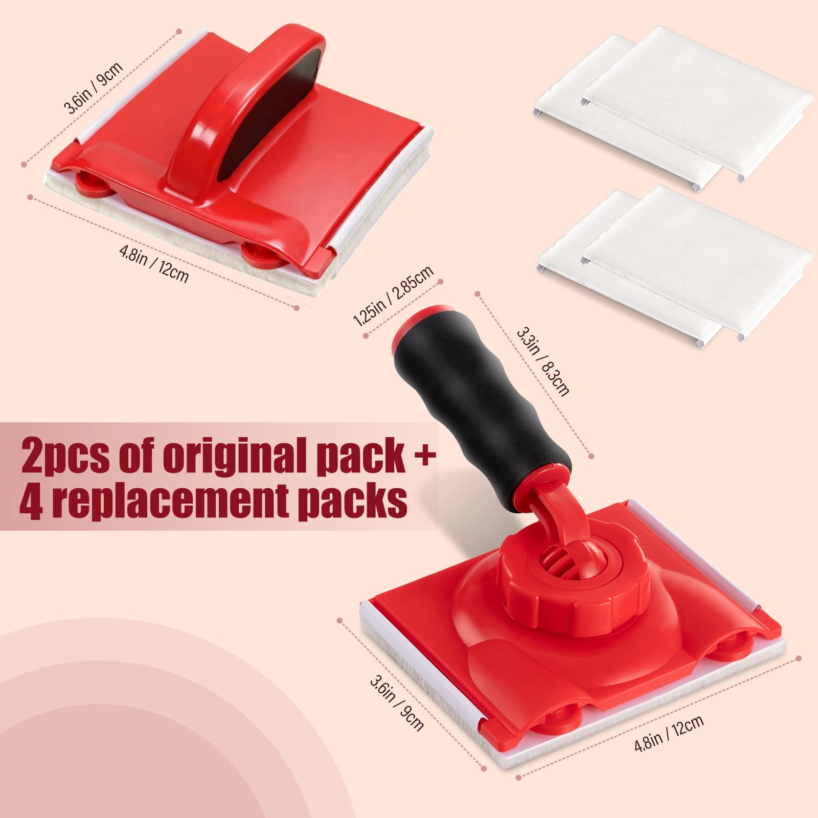 2 Piezas Recortadora de Bordes de Pintura Set, Multifuncional de Pintura Incluye 4 Almohadillas de Repuesto Herramientas de Pintura, Bordeadora Pintura para Paredes y Techos (6, Rojo)