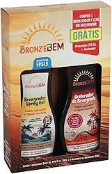 BronzeBem Kit Bronzeador Spray Gel FPS 15 e Acelerador de Bronzeado, 2 Frascos de 200g, Fórmula com Chá Verde e Aloe Vera, Textura Agradável e Rápida Absorção